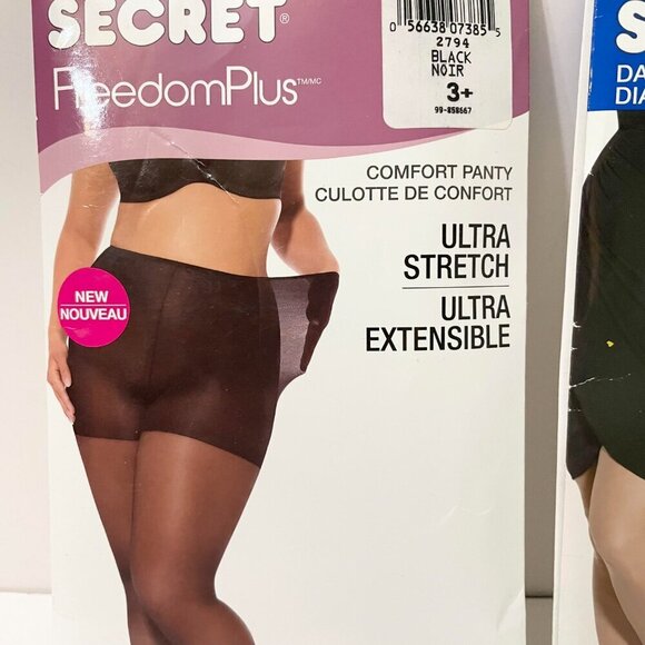 Secret Freedom Plus and Day Sheet Pantyhose Black Size 3X and 3+ - Picture 2 of 15